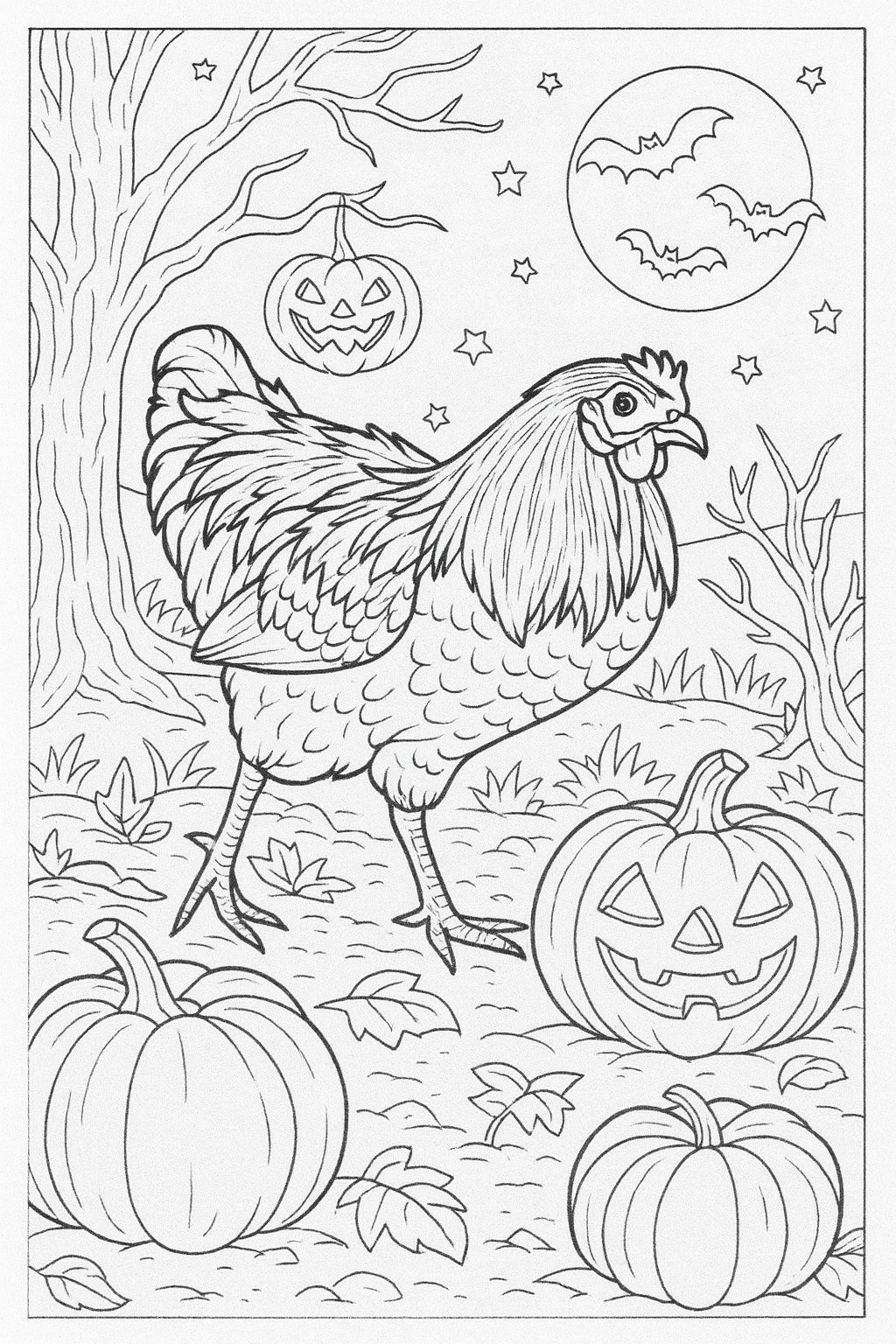 Halloween Rooster - Digital Coloring Page