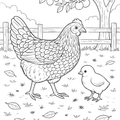Wyandotte & Chick - Digital Coloring Page
