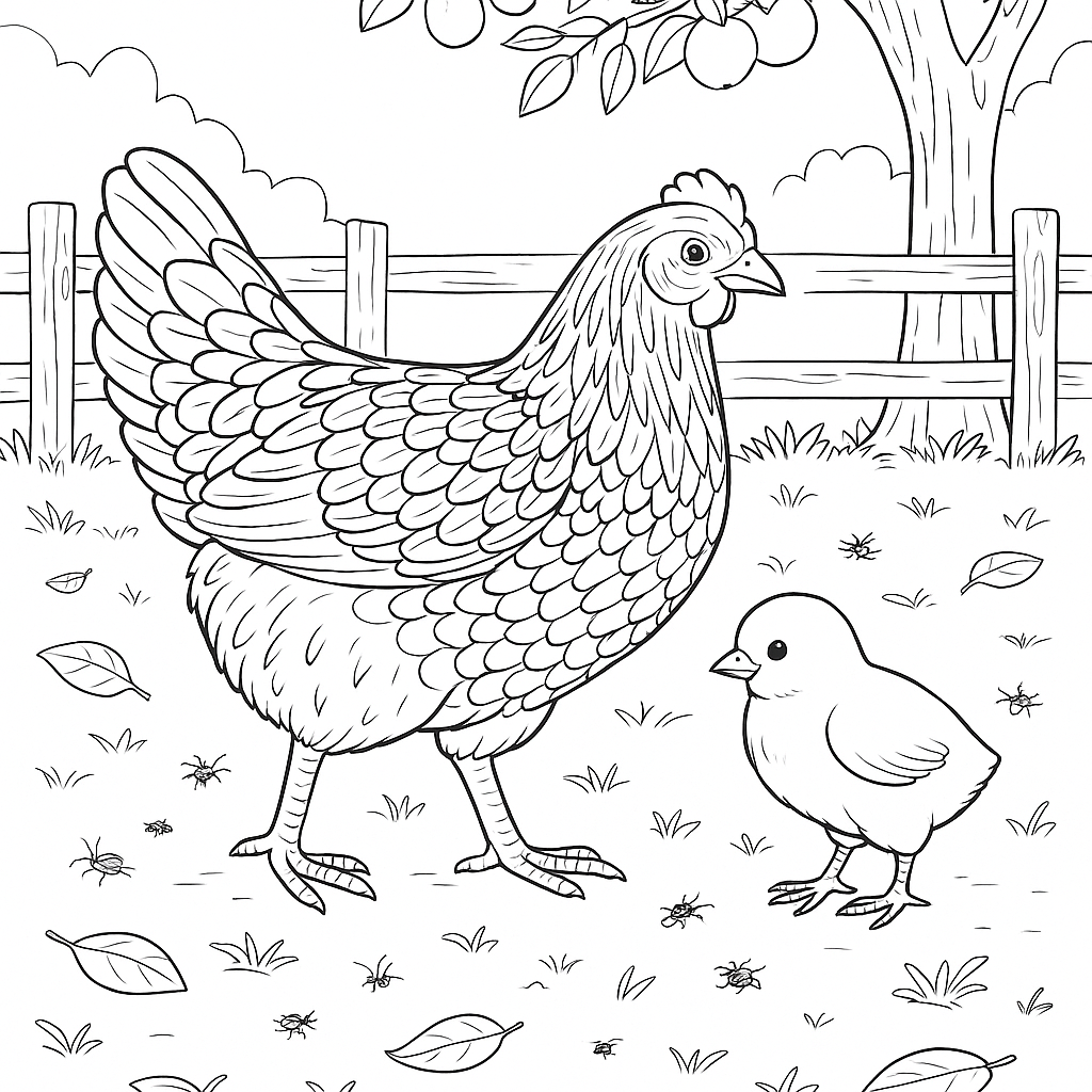 Wyandotte & Chick - Digital Coloring Page