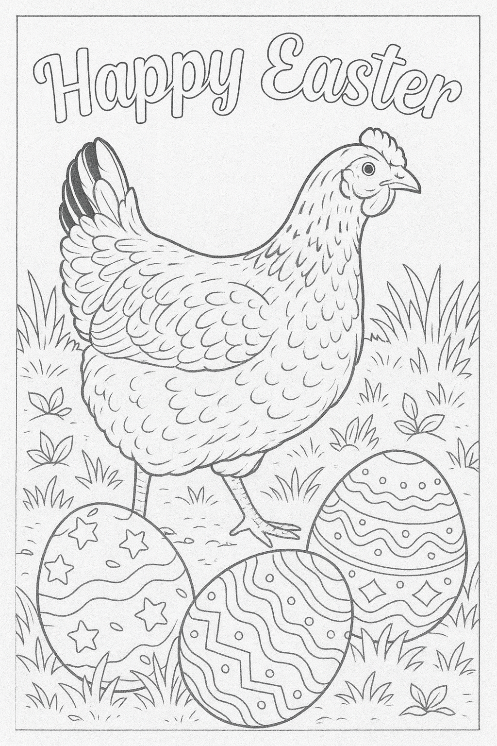 Easter Chicken - Digital Coloring Page