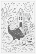 Halloween Bantam Rooster - Digital Coloring Page