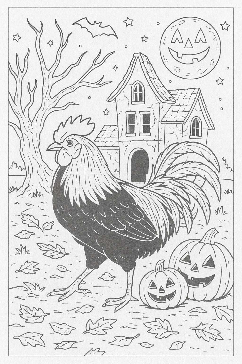 Halloween Bantam Rooster - Digital Coloring Page