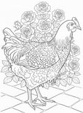 Rooster with rosebush - Digital Coloring Page
